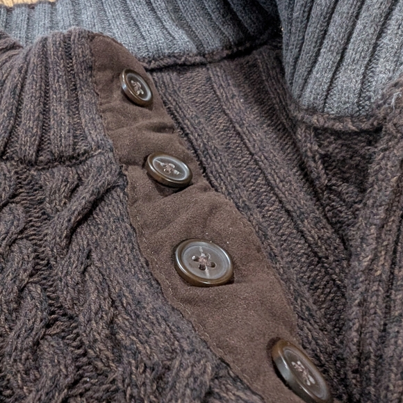 Tasso Elba Men's Brown Cable Knit Crewneck Sweater XL Button Up 100 PercenCotton - Picture 4 of 6